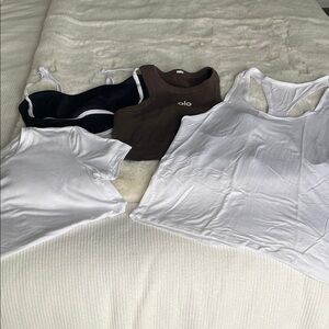 ALO Yoga Black and Brown and White Tank & Tee Bundle